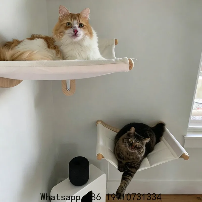 

2 PCS Wall Mounted Cat Hammock Bed Cat Perch for Wall Breathable Fabric Cat Hanging Bed with Wood IndoorFurniture for Cats