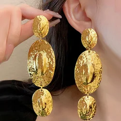Vedawas golden/silvery Retro concave-convex texture oval alloy earringsïžExaggerated banquet wedding lady accessories