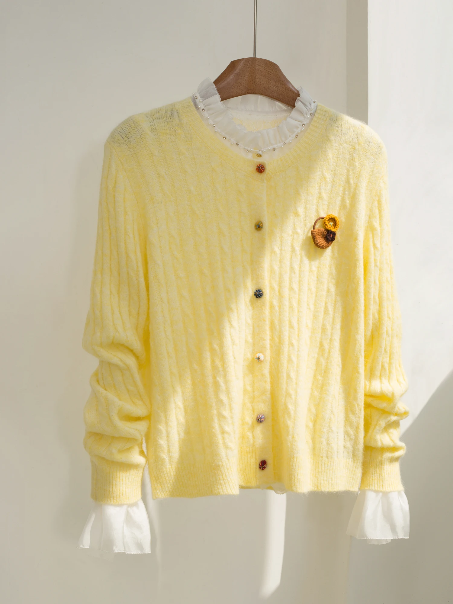 

Ji Qirui вязаный кардиган ручной работы на пуговицах, универсальный усовершенствованный вязаный кардиган, пальто, повседневная женская верхняя одежда из кроличьего меха