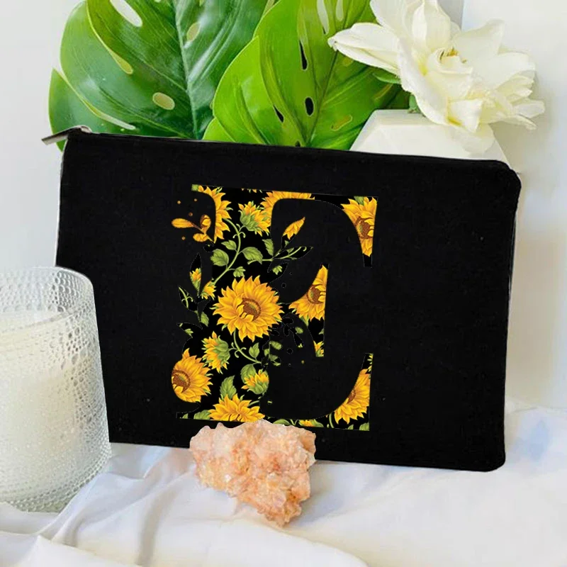 Sunflower Letter Print Women Makeup Bag Silent During Student Days Best Love Gift for Girls School Stationery Pockets Coin Purse