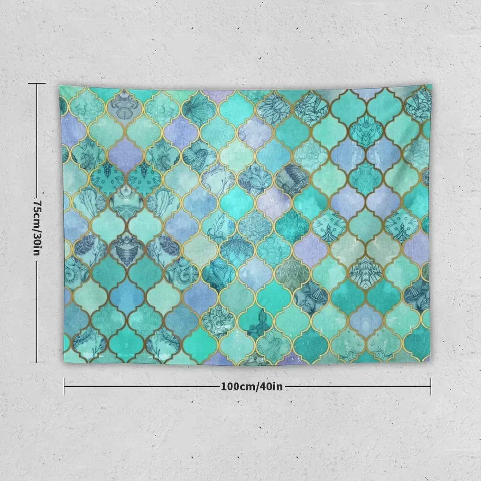 Cool Jade & Icy Mint Decorative Moroccan Tile Pattern Tapestry Wall Decoration Items Kawaii Room Decor Wall Decor Tapestry