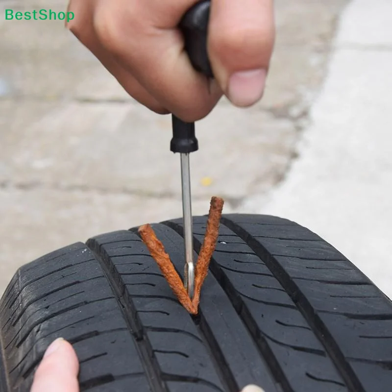 1 Set Pro Tire Repair Tool Kit With T Handle Tools Rubber Strips Sealant For Car Truck Motorbike Repairs
