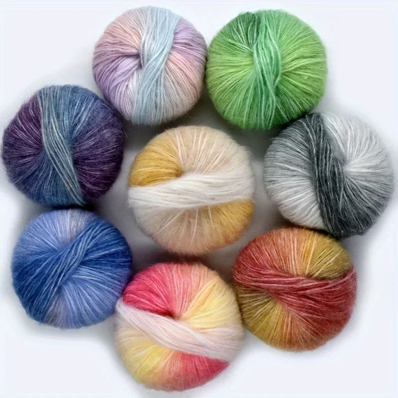 5 Stück Wolle Mohair farbiges Garn Handstrickgarn Nadel Häkeln Puffy Garn Häkeln für bunte Regenbogenfarbe 200 m/Stück