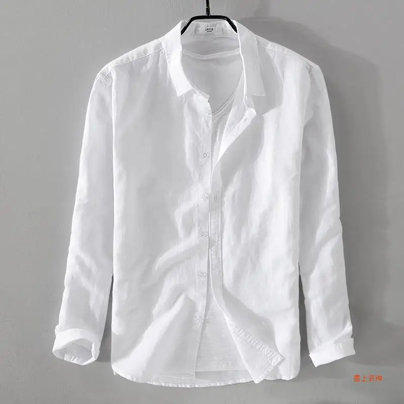 Line Shirt Men's Long-sleeved Casual Lapel Solid Color Loose Youth Japanese Breathable