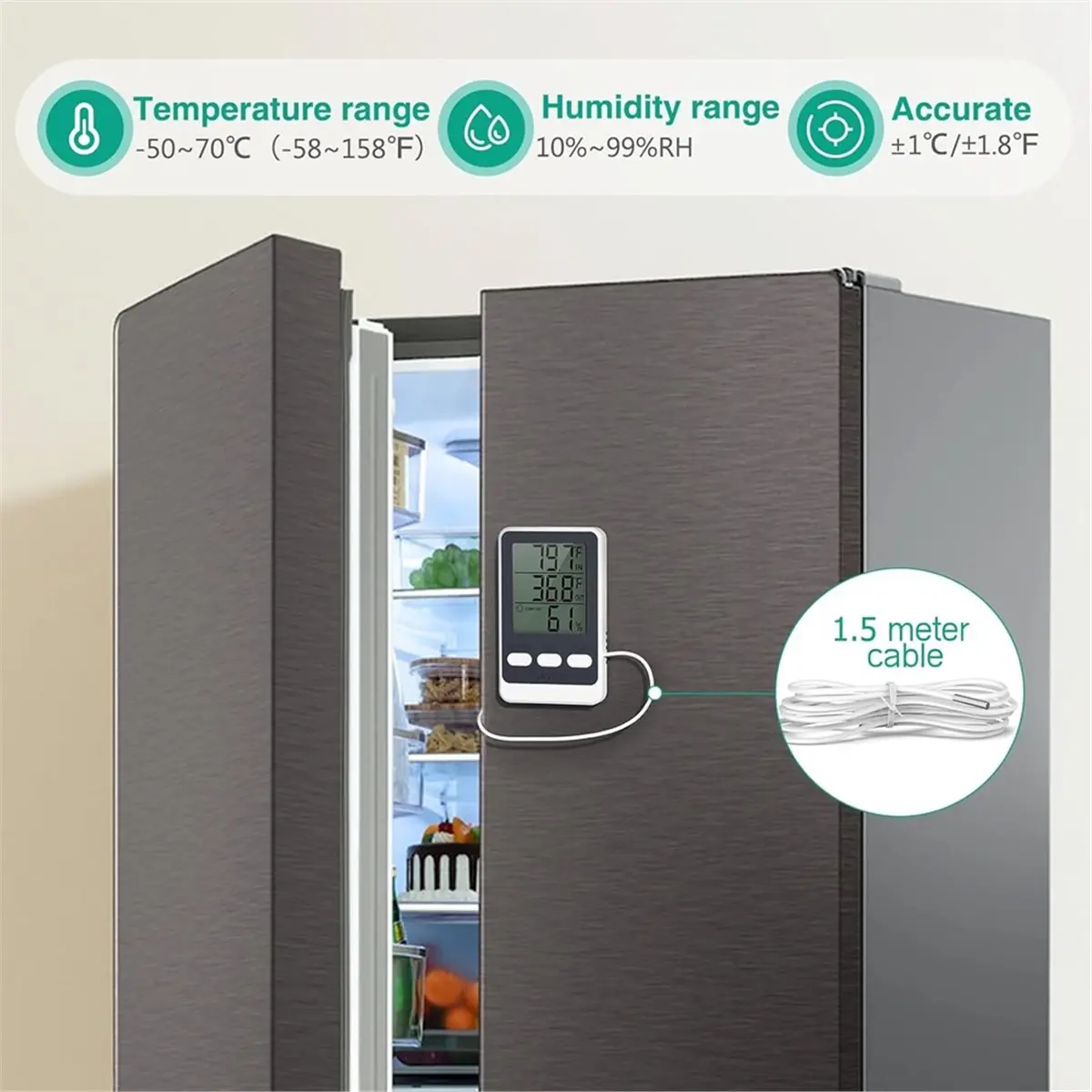 RECOMENDAR】Digital Thermometer and Hygrometer Indoor/Outdoor Temperature Humidity Meter LCD Display Sensor Probe Weather Station