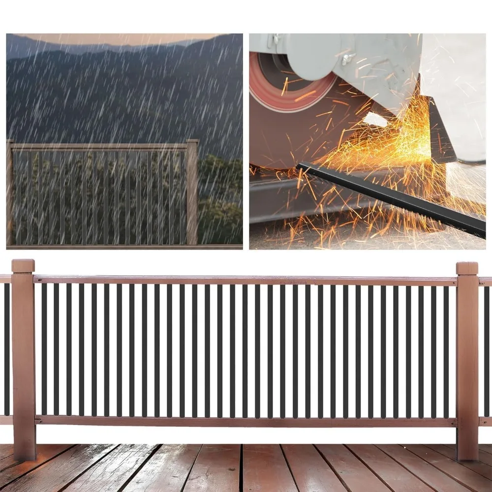 100-Piece Deck Baluster Set with End Caps and Screws - 26-Inch Rectangle Hollow Metal Railing Spindles for Decks