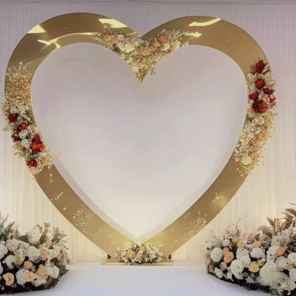 1pcs/3pcs)Manufacturer Price Luxury Golden Heart Shape flower wall arch panel stand Metal Backdrop for Wedding Decoration