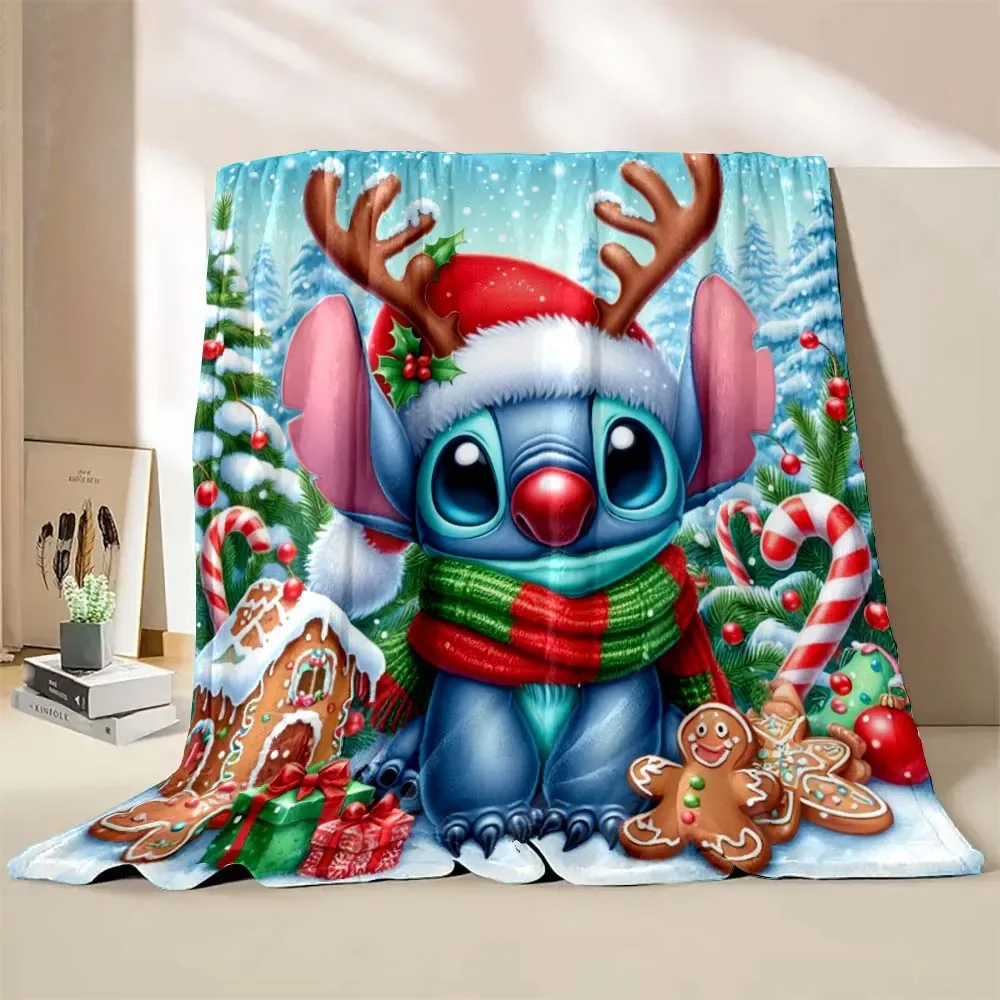 Disney Stitch Christmas Printed Blanket Children Adult Blanket Soft and Warm Bedding for Bed Sofa Outdoor Travel Cover Blanket