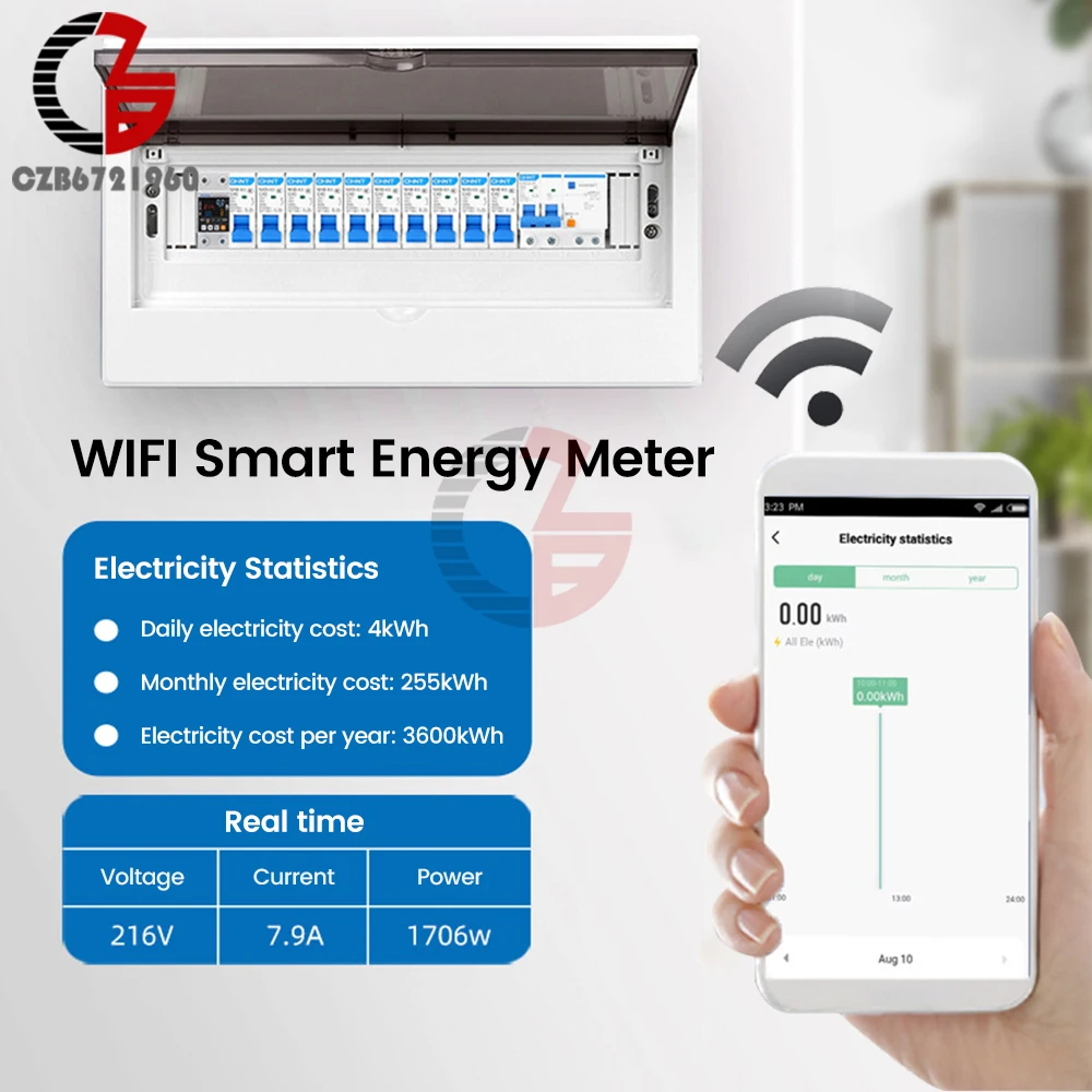 Zasilanie woltomierz cyfrowy szyny Din licznik energii wyciek Smart Earth WiFi pod przekaźnikiem ogranicznik napięcia AC 85-300V 63A