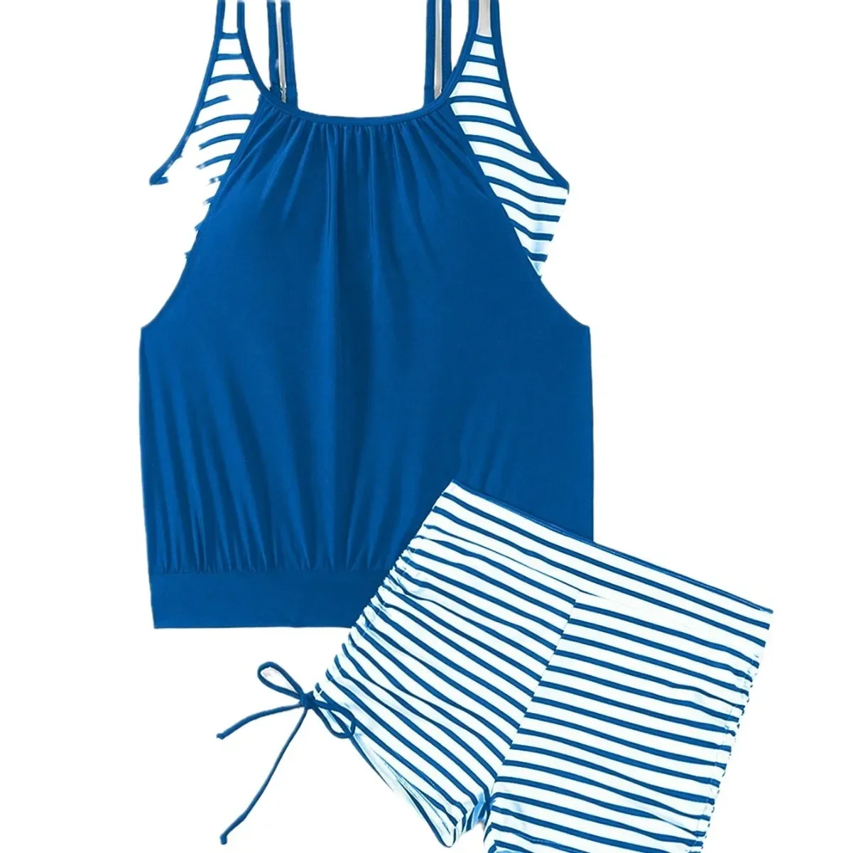 Nuovo 2025 conservatore pancia che copre cinturino gilet striscia orizzontale stampa slip con coulisse Tankini set a due pezzi bikini da donna