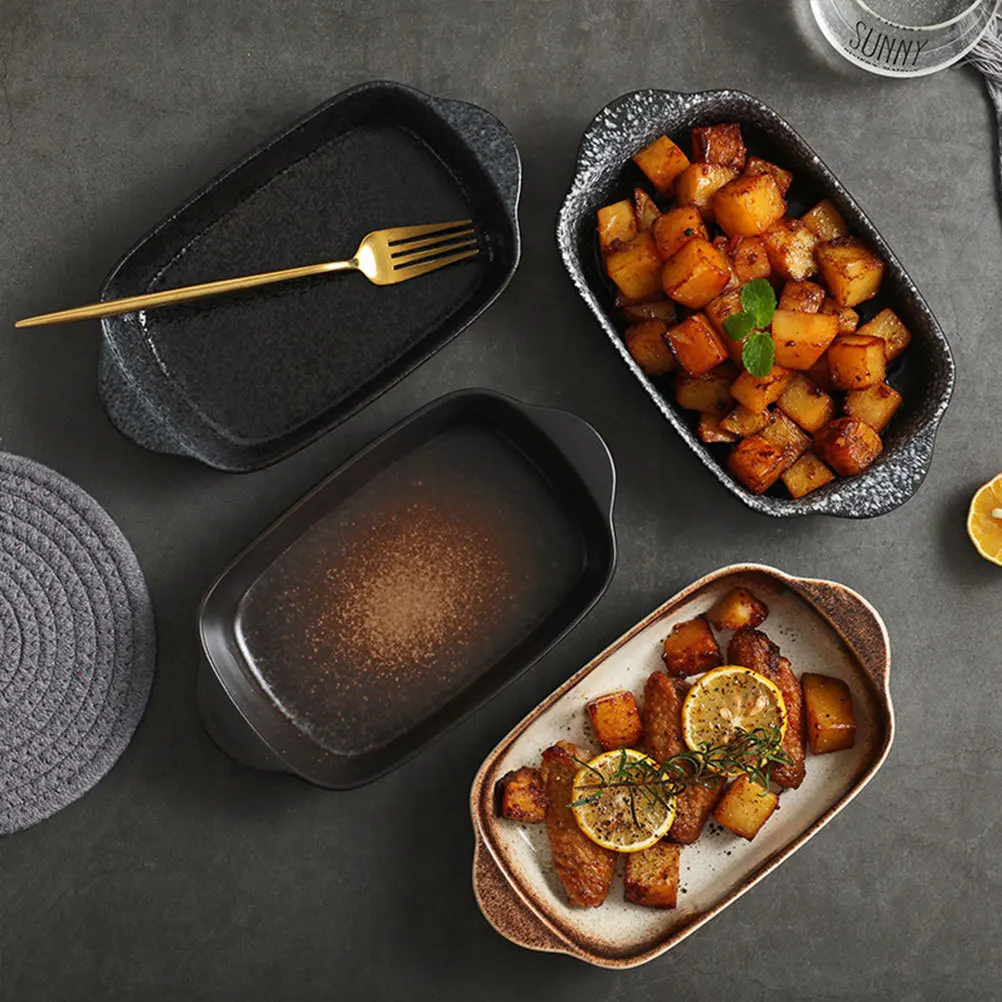 السيراميك بكلتا الأذنين صينية فرن آمنة طبق الميكروويف مقبض مزدوج طبق تقديم للمقبلات الحلويات الجبن الأرز تنوعا