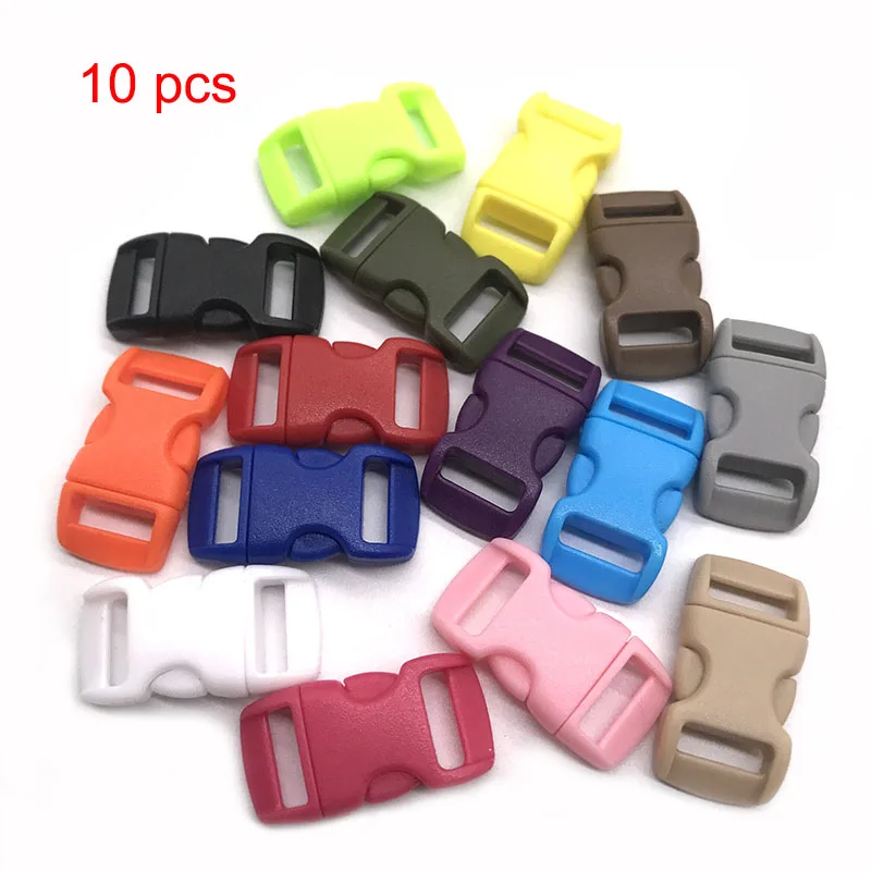 50 Stücke 10 Stücke 3/8 "10mm Kunststoff Seitenverschluss Schnalle Armband Gebogene Fallschirm 550 Paracord Armband DIY Zubehör