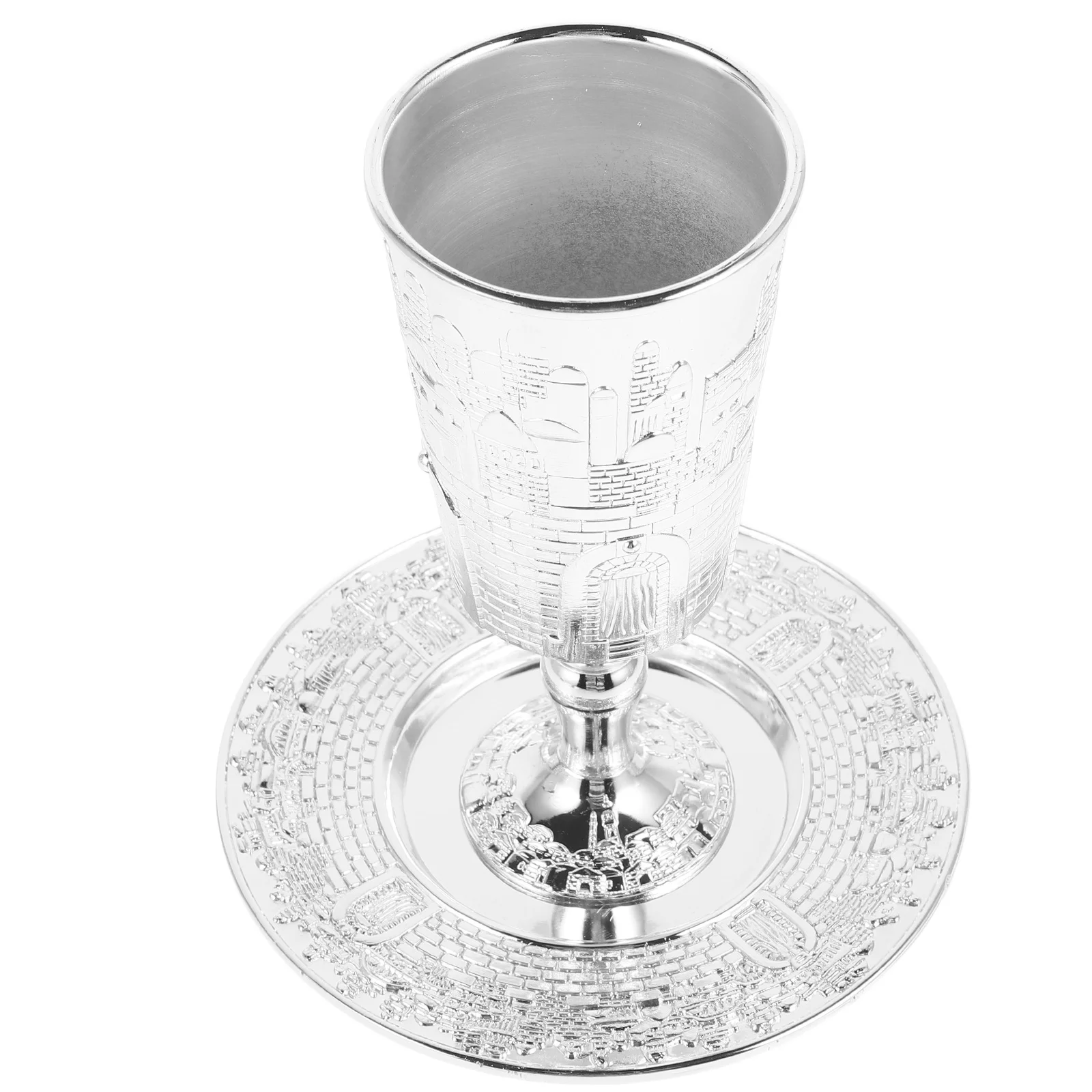 Desktop Jewish Holy Grail Silver Tray Custom Zinc Alloy Jar Judaica Shabbos Metal Cups