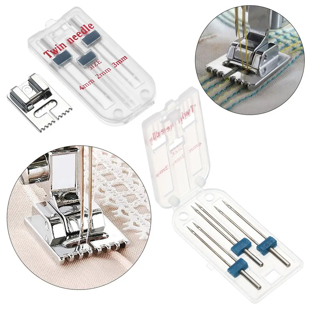 Kit Double Stitch 2/90 3/90 4/90 3 Sizes Twin Needles 9 Grooves Wrinkled Presser Foot Sewing Machine Fittings