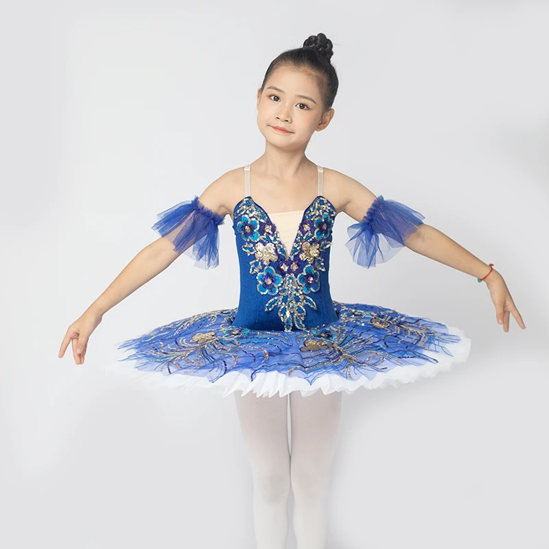 Vestido de bailarina de tutú de Ballet profesional para niñas, ropa de actuación azul, falda Pan de Bella Durmiente, traje de baile de cisne para niños