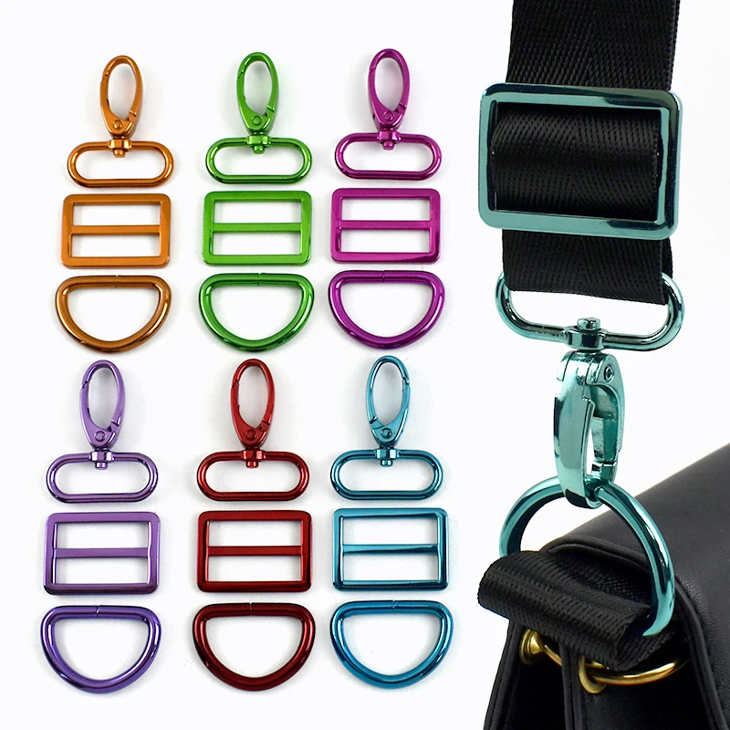 

3Set 20-38mm Metal Buckles Swivel Lobster Clasp Tri-Slider D Ring Bag Strap Adjust Slider Buckle Hook Accessories for Handbags