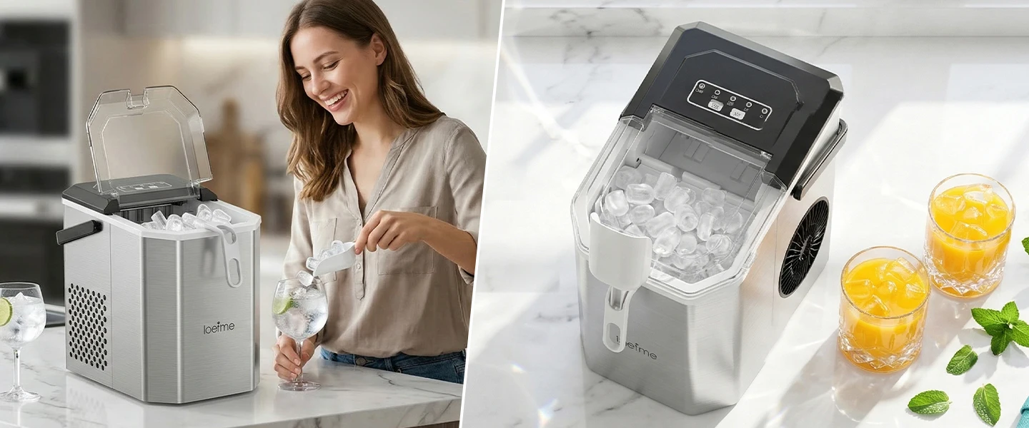 Loefme Desktop Vollautomatischer, kugelförmiger Eisbereiter, 12 kg/24 Stunden, schnelle Eisbereitung, geeignet für die automatische Reinigung von Eismaschinen zu Hause – Detail 4