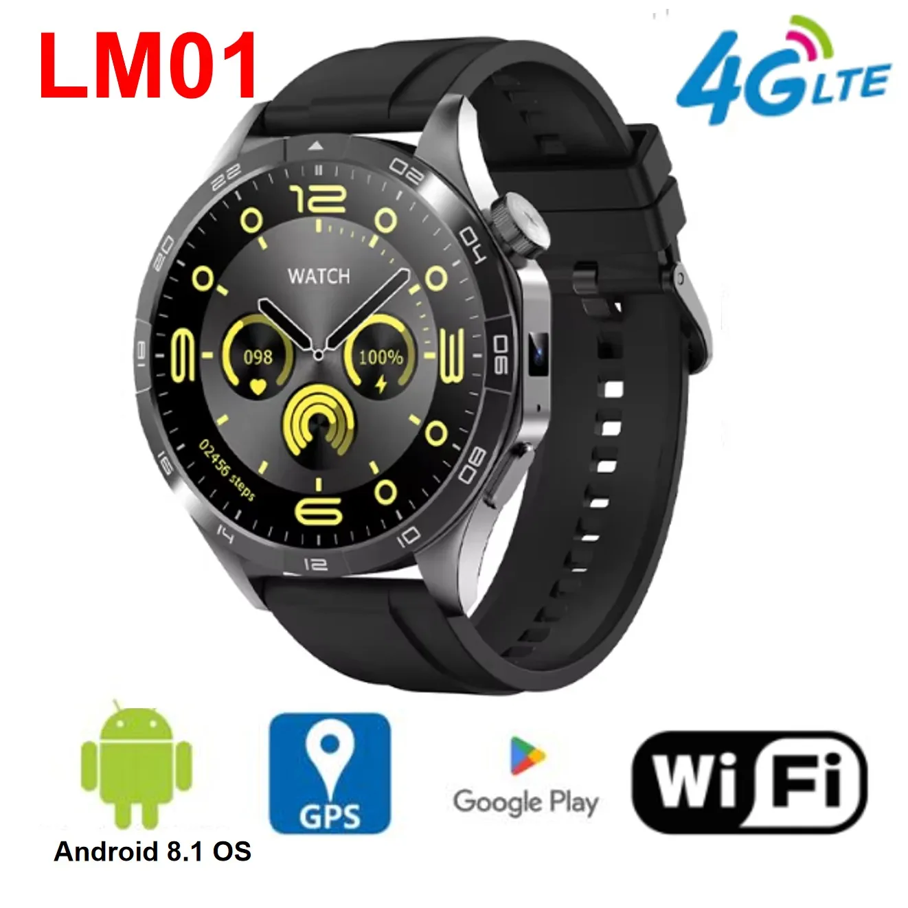 

LM01 4G Смарт-часы Android 8.1 OS 1,43 дюйма Amoled 466*4666 Экран с камерой 200 Вт GPS WIFI Пульсометр 4 ГБ + 32 ГБ Смарт-часы DM30