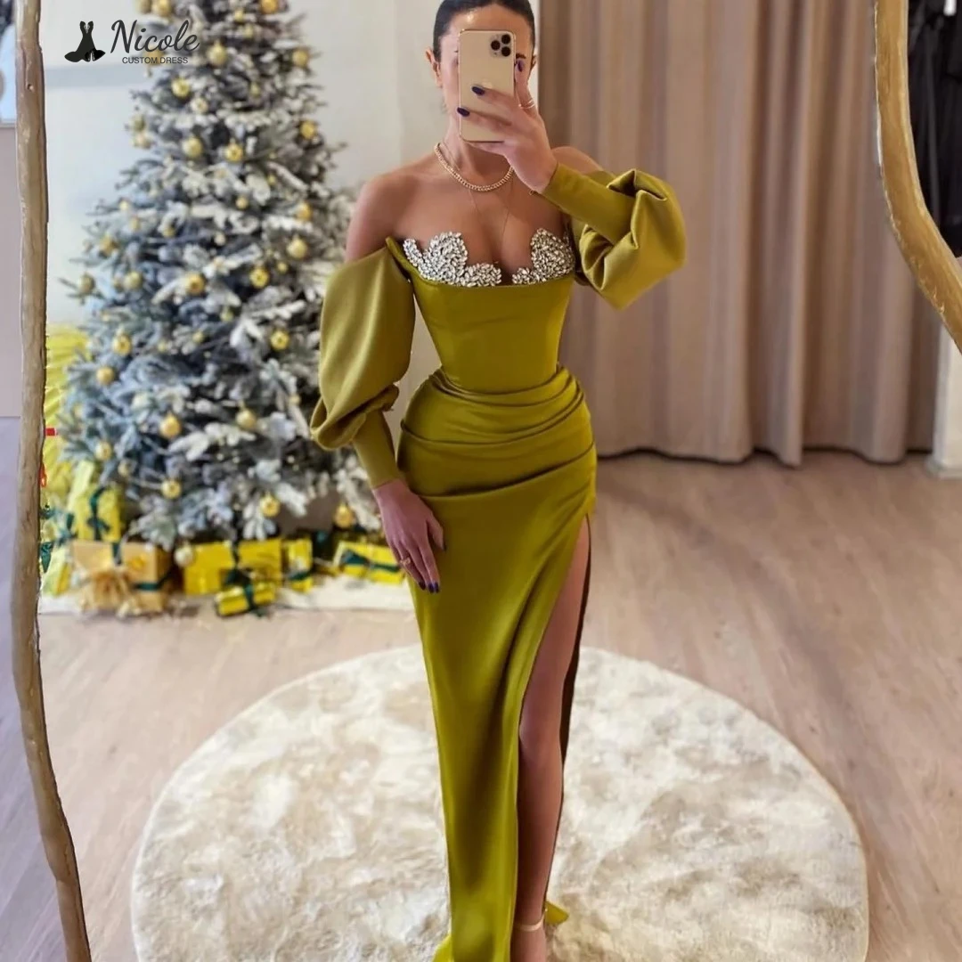 

Вечернее платье Николь, юбка «рыбий хвост», элегантные женские платья для свадебной вечеринки, платье на заказ со стразами и рукавами-фонариками для выпускного вечера