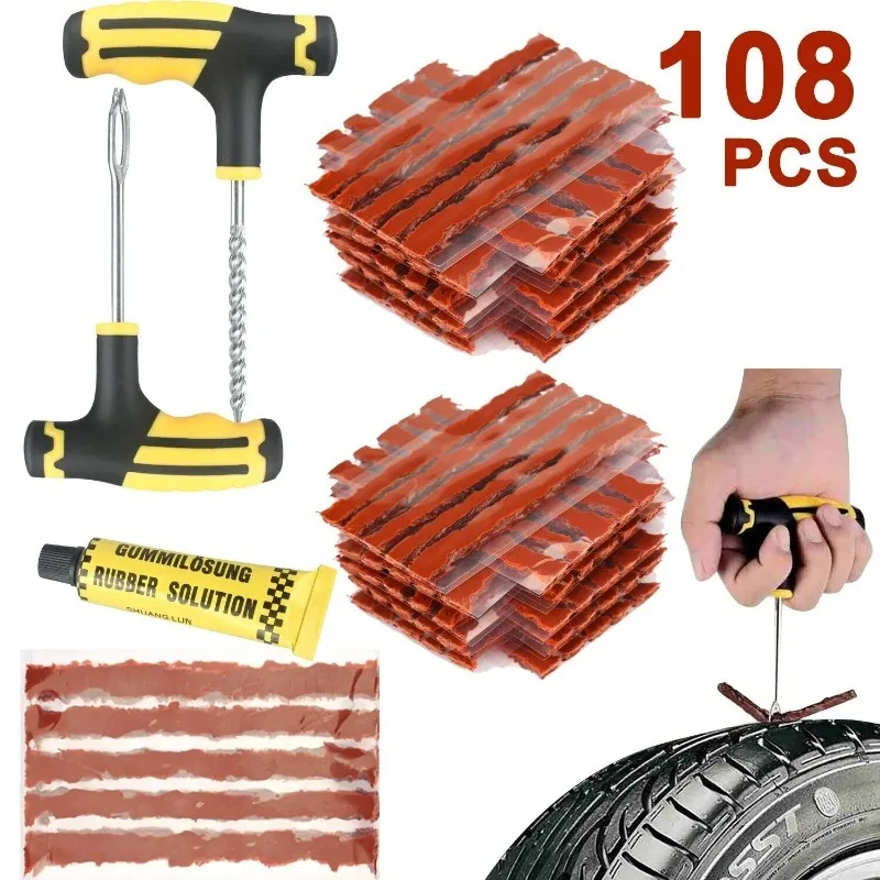 108pcs Tire Repair Kit Heavy Duty Tire Plug Kit Car Truck Motorcycle Plug Patch Rubber Strip Bike Fixes  Accessories With Drill