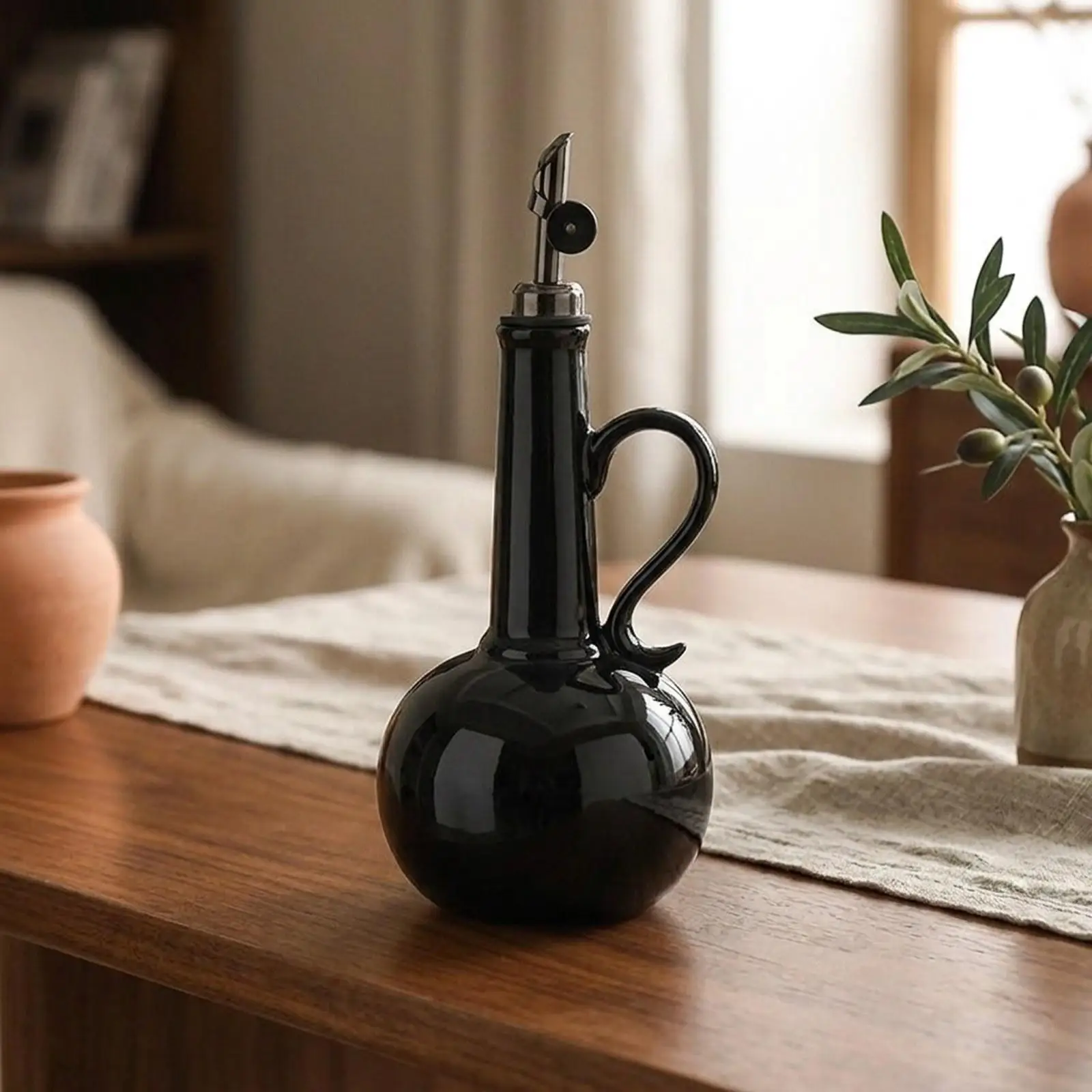 Ceramic Olive Oil Dispenser Bottle Soy Sauce Dispenser Jar Olive Oil Container for Kitchen view 4