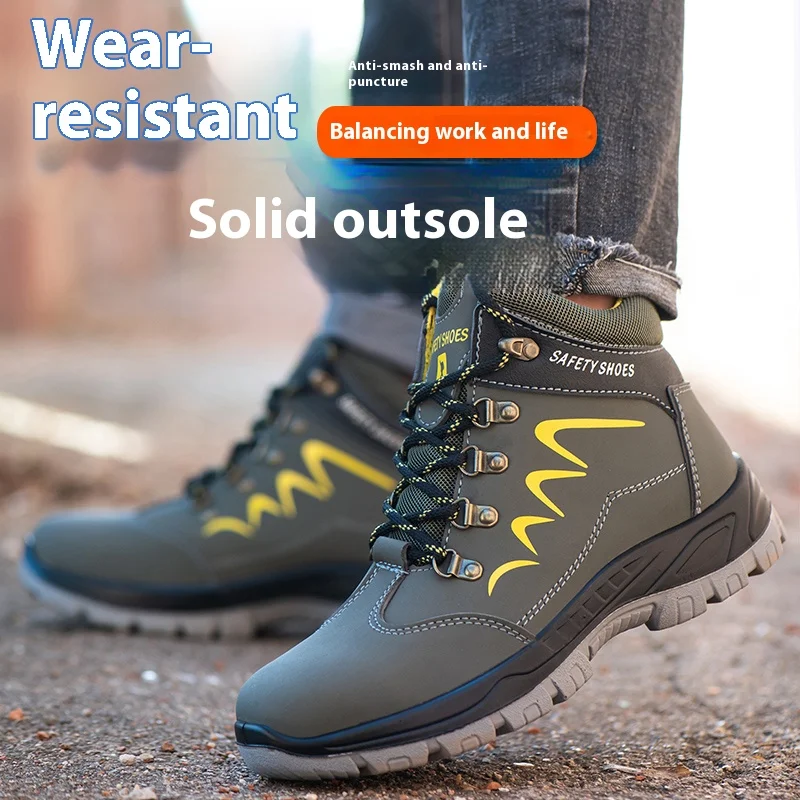 High Quality Men's Indestructible Safety Shoes Construction Breathable Steel Toe Work Boots Non Slip Navy Platform Botas For Men