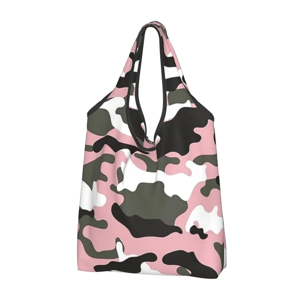 Pink Military Camo Pattern Girls Texture Squad Background Portable Tote Shopping Bags Shopper Bag Groceries Handbag Shoulder Bag