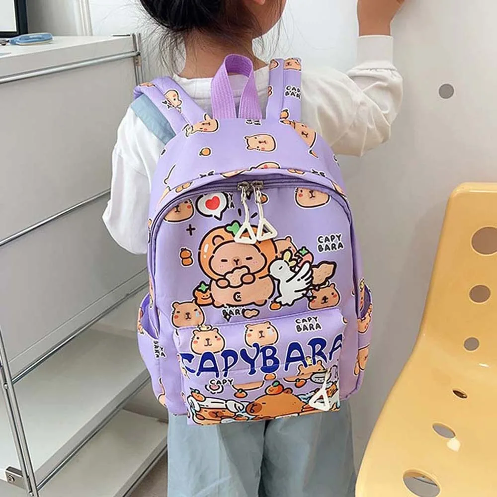 Zaino Capybara addensato Cinghie larghe in nylon Zaino per animali dei cartoni animati Borsa da scuola leggera pieghevole di grande capacità quotidiana