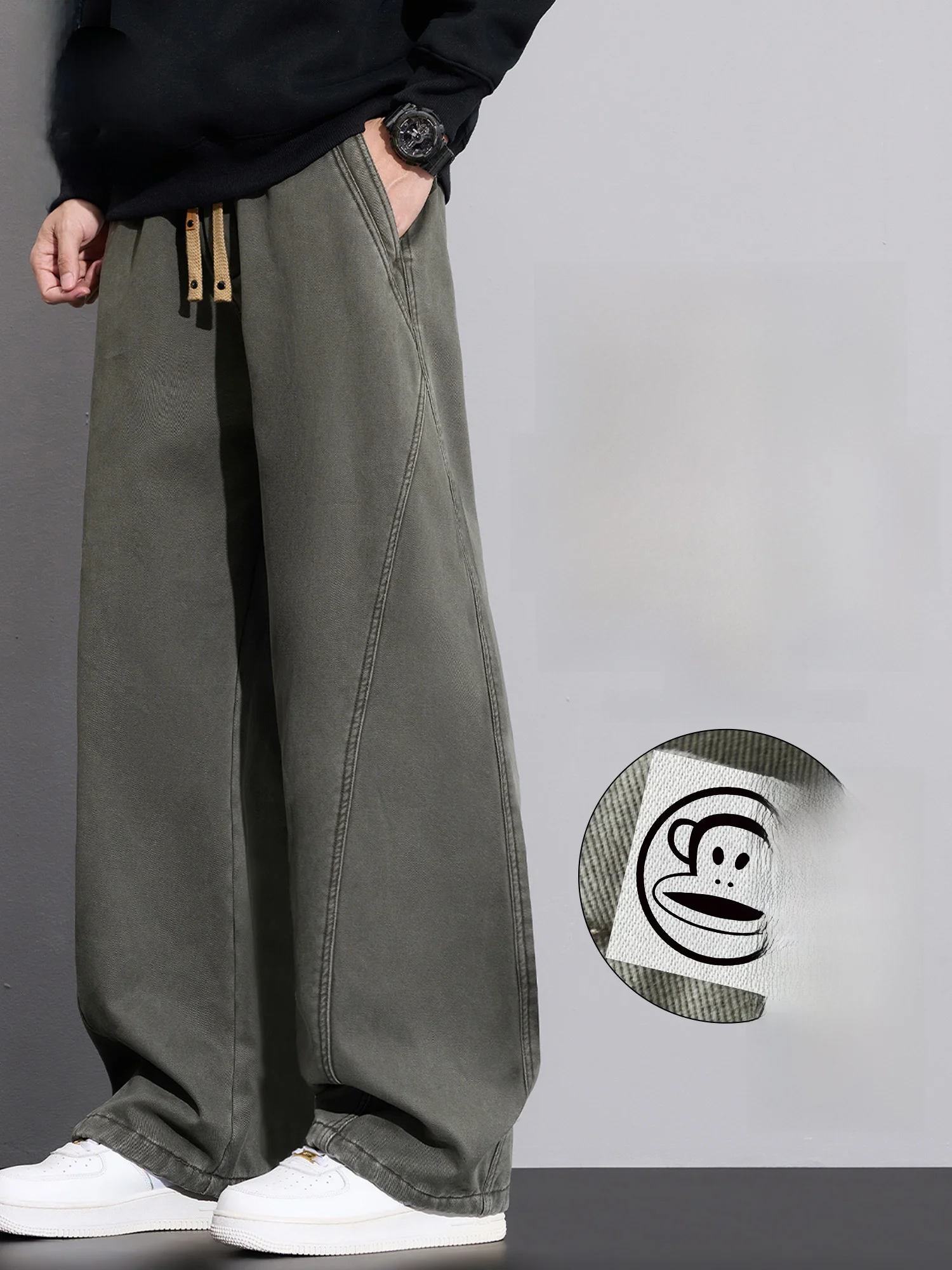 

PaulFrank Men's Winter Casual Pants Wide Leg Cotton Flannel Fur Knife Loose Fit Comfortable Faionable Cargo Trousers