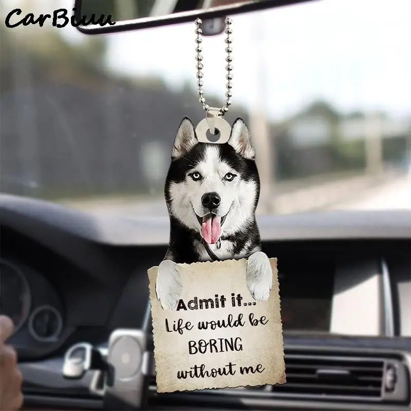 Lovely Husky Hanging Ornament Car Rearview Mirror Decoration Cute Dog Acrylic Pendant Animal Key Chain Auto Interior Decorations