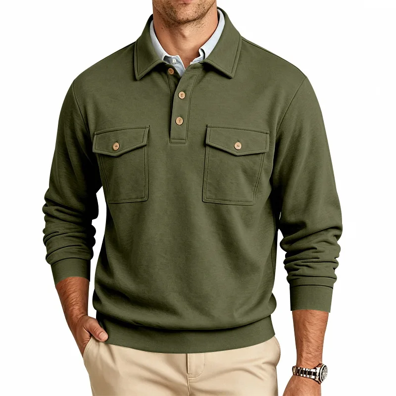 Herbst- und Winter-Herren-POLO-Pullover mit langen Ärmeln, lässigem Kragen, sportlichem Design und mehreren Taschen, Großhandel – Detail 18