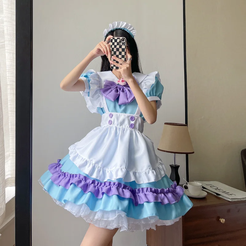 Rosa feminino maid outfit anime vestido longo preto branco avental vestido lolita vestidos kawaii masculino café traje cosplay goth