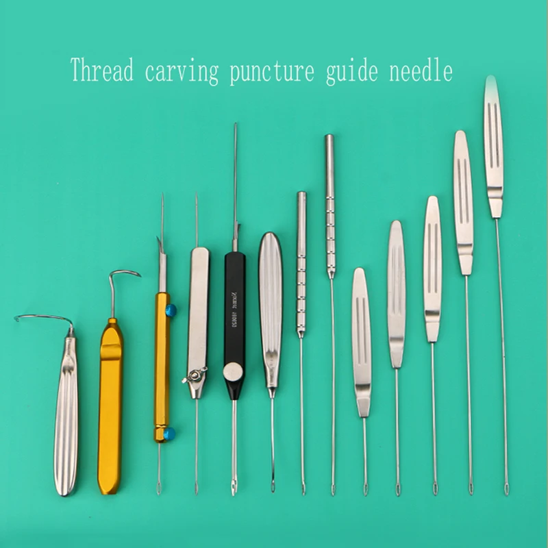 Stainless steel wire carving guide needle for facial tissue puncture, skin pulling and plastic surgery tool for lifting buried t