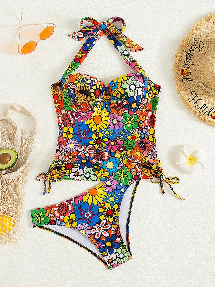 Vigoashely 2026 Sexy Tied Halter Bikini Set High Cut Push UP Swimsuit Women Print Backless Swimwear Biquinis Beach Bathing Suit