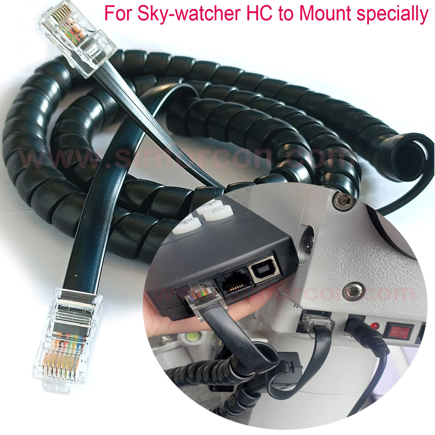 3mtr RJ45 - RJ12 8P to 6P Spiral Cable for Sky-watcher Flextube Mount to Hand Control Cable Coiled Cable