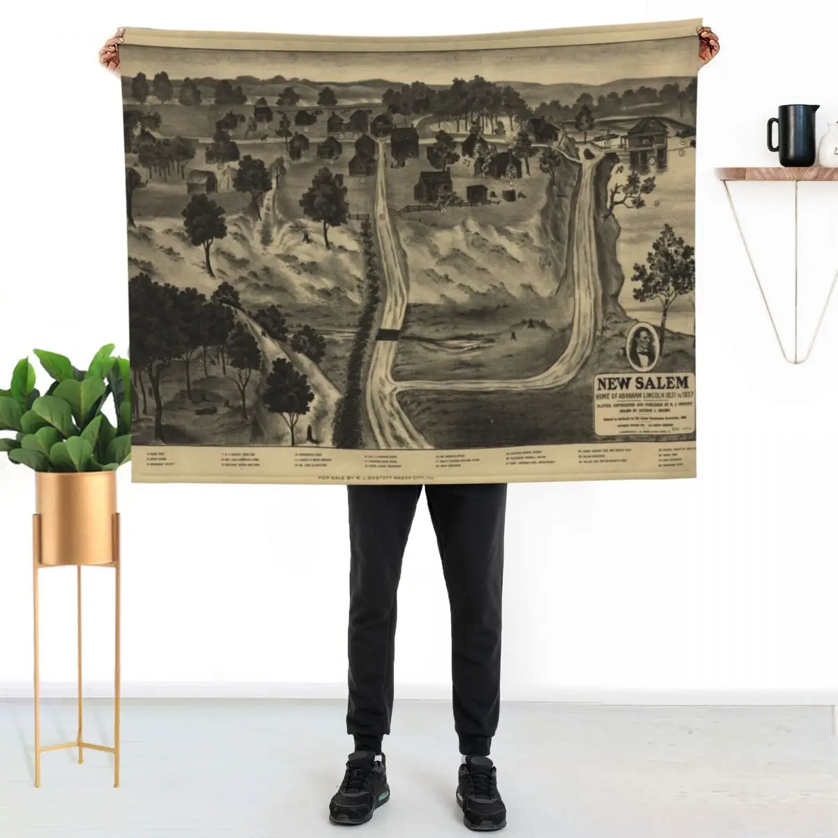 

Vintage Abraham Lincoln New Salem Map (1837) Throw Blanket Faux Fur Soft Warm Blanket for Bed