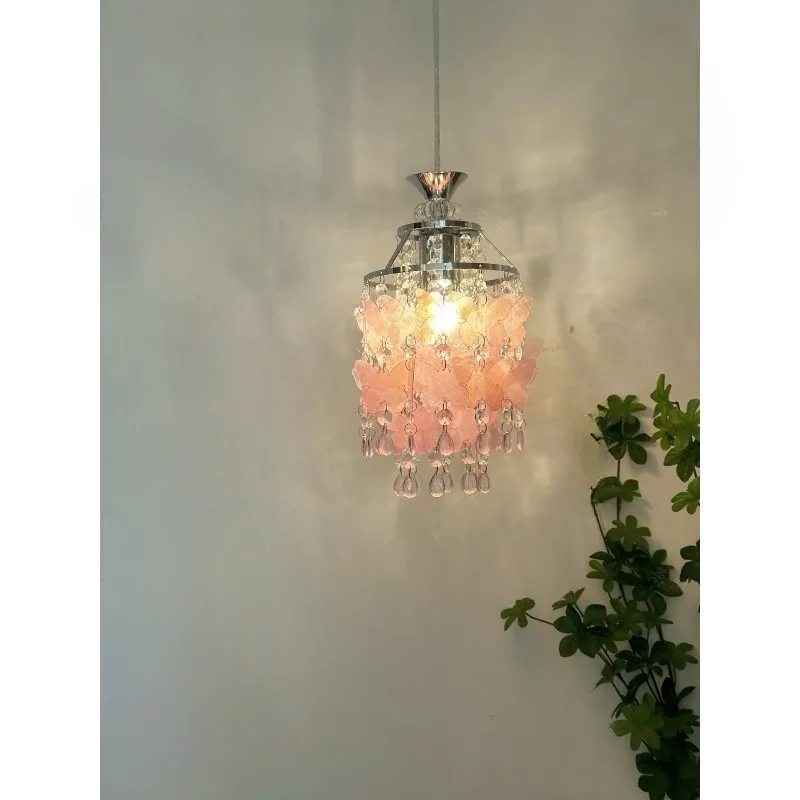 French medieval chandelier, American-style antique butterfly shell wind chime crystal decoration, bedroom bedside bay window