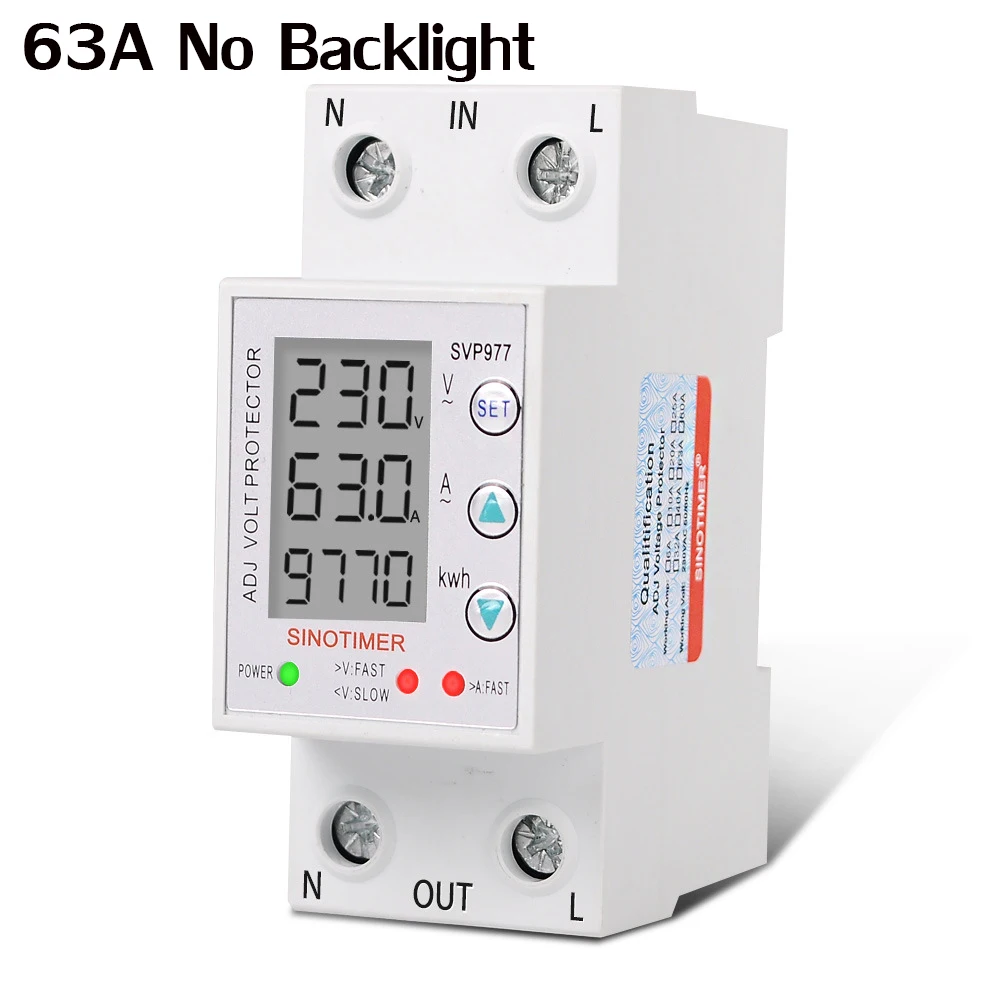 AC230V 63A/80A Adjustable Voltage and Current Protector Auto Reconnect Digital LCD Voltage Protection Relay with Wattmeter