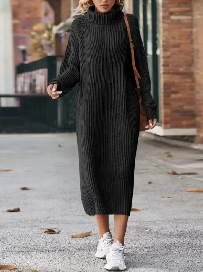 

2024 Burst Women Autumn Winter Europe and The United States Long Sweater Dress,loose High-neck Knitted Pullover Dress Vestidos