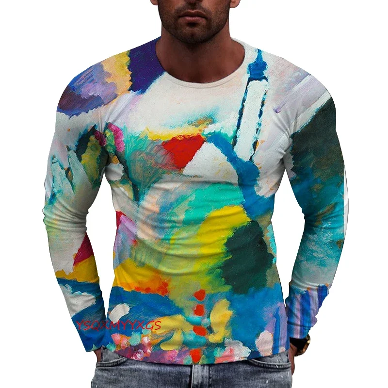 

Y2K Футболка с 3D принтом Абстрактное искусство Мужская и женская уличная футболка в стиле хип-хоп с круглым вырезом и длинным рукавом Модный повседневный топ Артикул