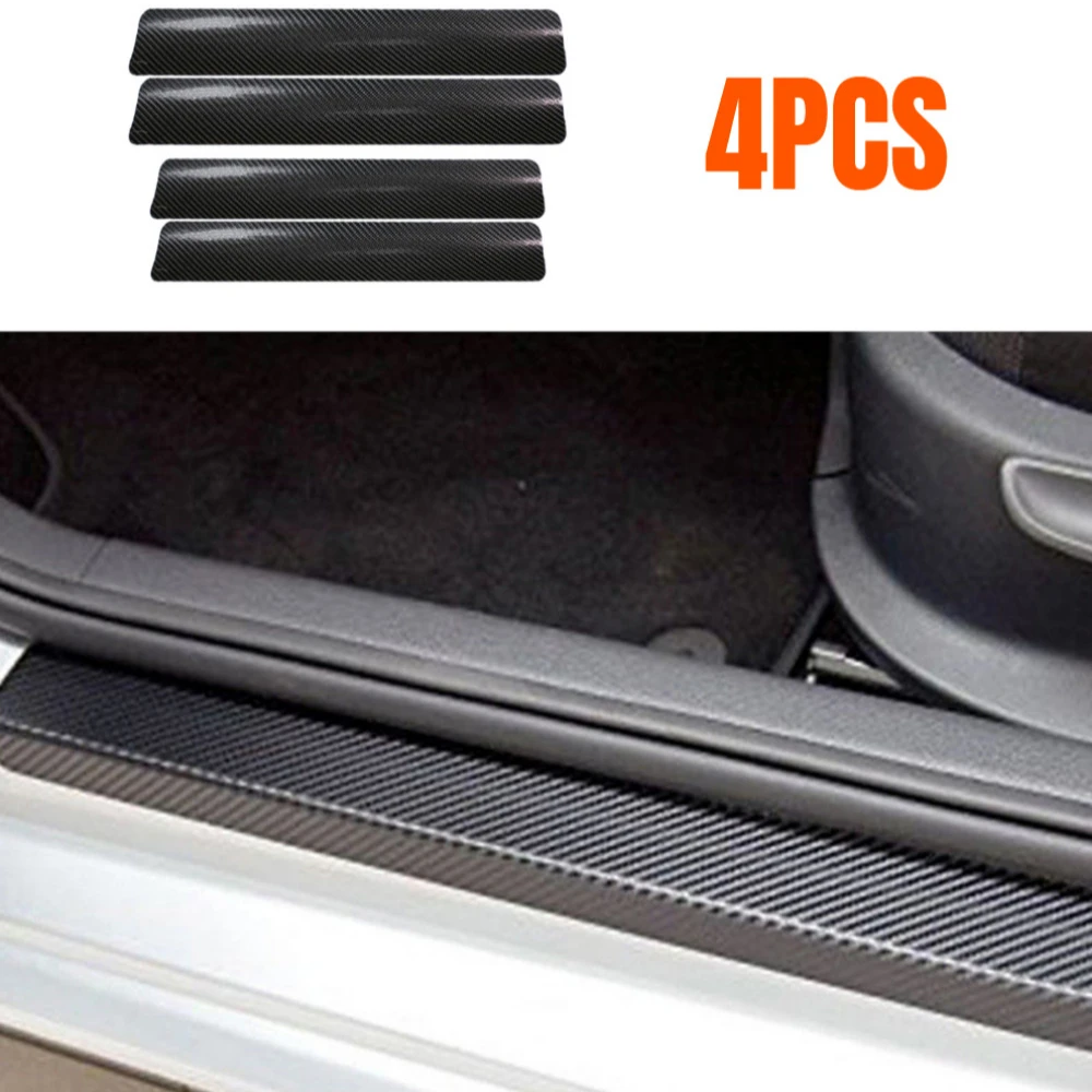

4PCS Car Trunk Door Sill Scuff Decal Film Carbon Fiber Car Door Protector Anti-collision Decorative Strip Stickers Accessories