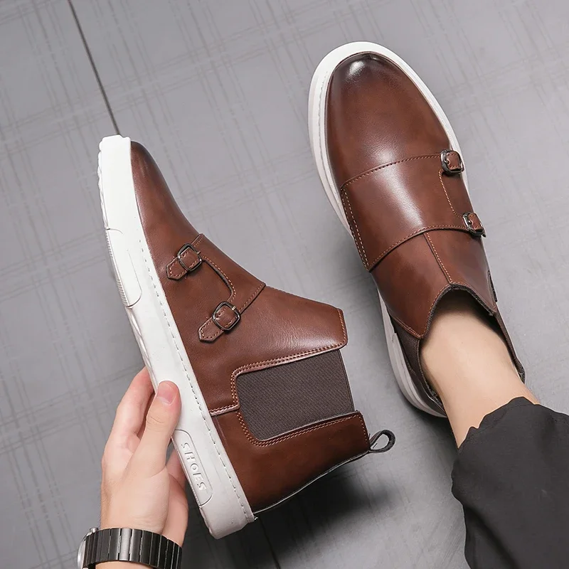 جديد أسود مزدوج مشبك الراهب تشيلسي أحذية للرجال أحذية فلكنيز أحذية رياضية برونو رجال الأعمال حجم 38-46 #3