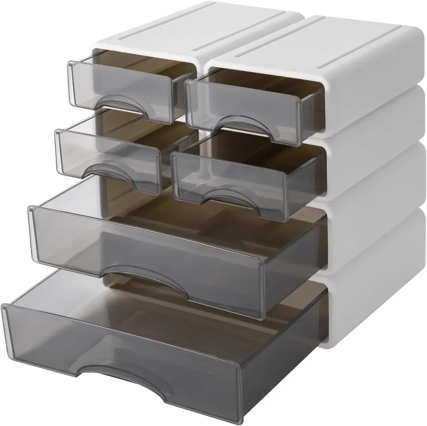 Schreibtisch-Organizer mit Schublade, Kunststoff-Schubladen-Organizer mit 2 großen + 4 kleinen stapelbaren Organizer-Koffern, stapelbare Desktop-Organizer