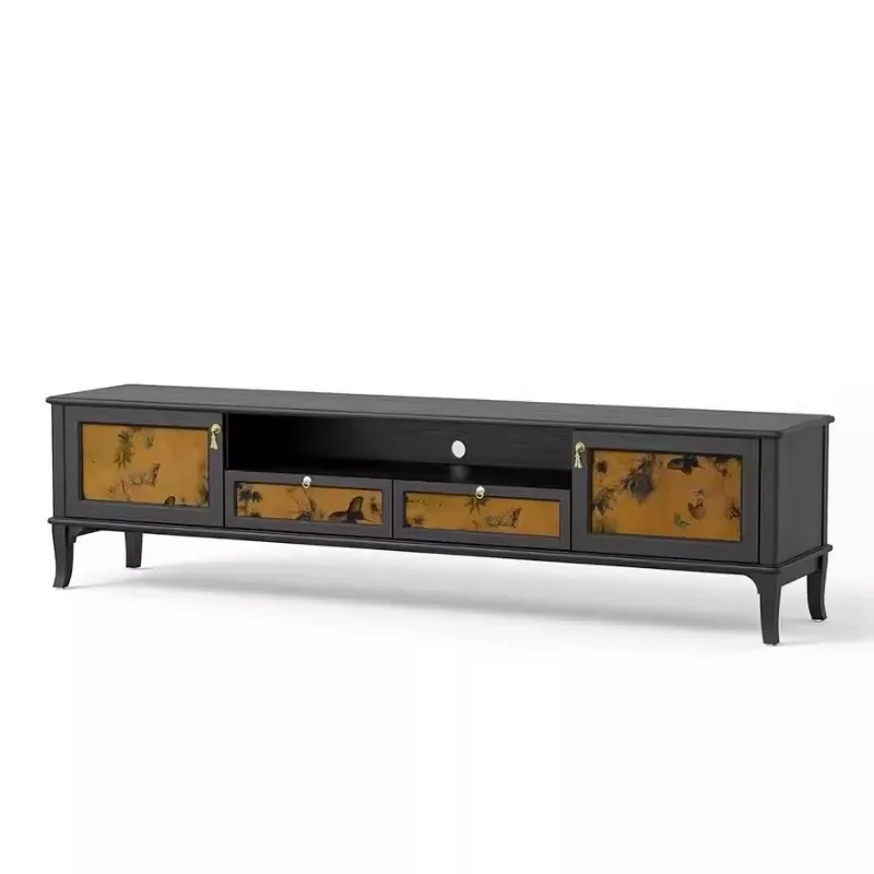 

French retro solid wood TV cabinet American antique fragrant cloud yarn TV cabinet 2024 new storage floor cabinet