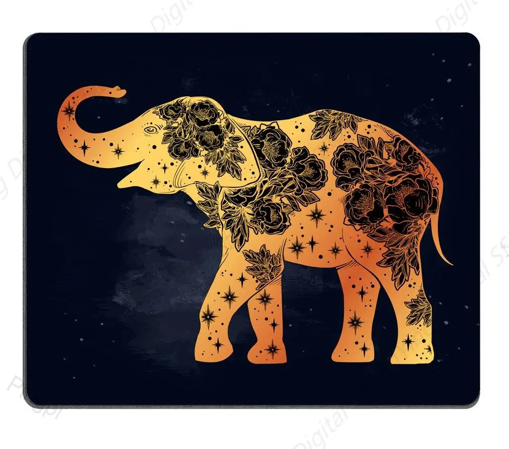 

Mouse Pad Beautiful Elephant With Wild Roses And Stars Decoration Game Mouse Pad Anti Slip Rubber 18*22cm