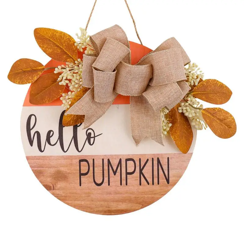 

Fall Welcome Pumpkin Door Sign Wooden Door Decoration Autumn Leaves And Bows Sign For Halloween Garden Home Decoration