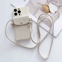 Wallet Bag Lanyard Case for iPhone 14 Pro Max 11 12 13 15 Pro X XR XS 7 8 Plus Crossbody Strap Soft Luxury Lychee Leather Cover