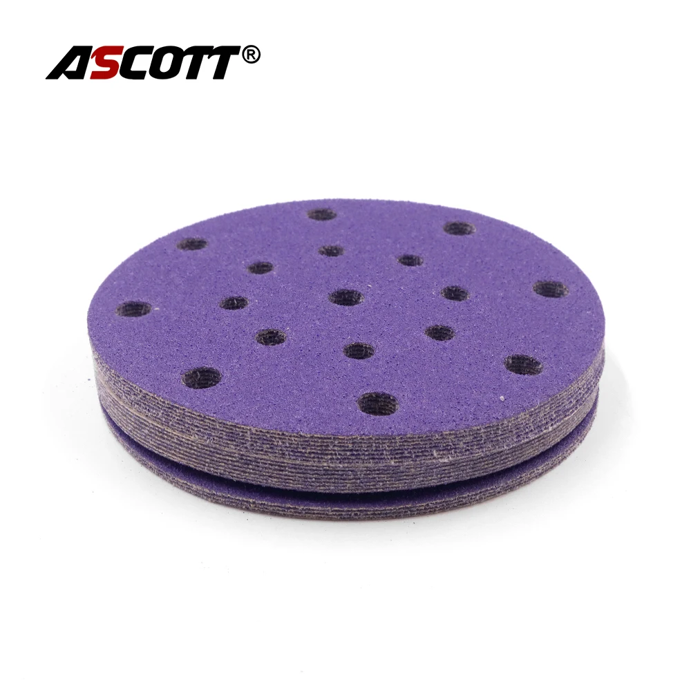 100pcs 6inch 17 holes purple Sand Paper Tray 150mm Polishing Pad Flocking Sand paper Car Furniture Polishing Wheel