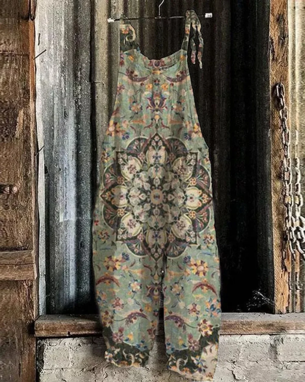 Pantalon à bretelles respirant pour femme, fibre d'acétate, motif floral, style no.iliar, rétro, Halloween, édition fine, été, nouveau, 2024