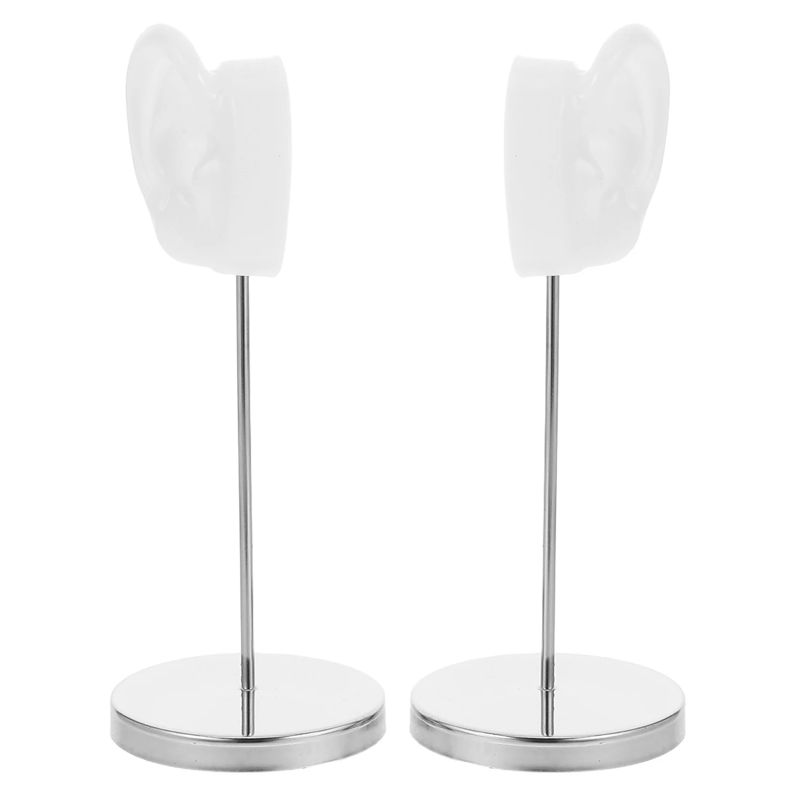 

2pcs Earring Display Stand Ear Shaped Base Silicone Iron Jewelry Organizer For Store Home Photography Stylish White Modern